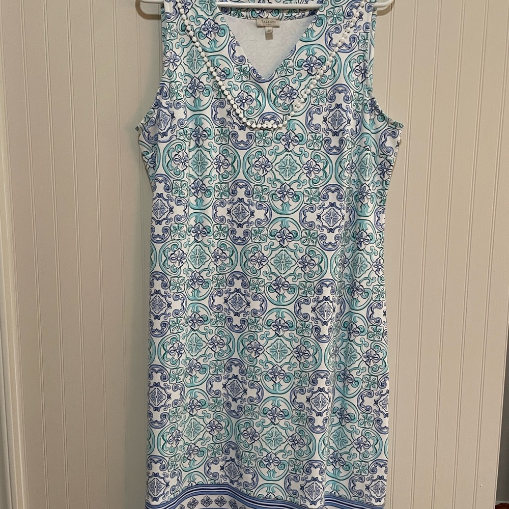 Talbots Teal and Navy Patterned Dress